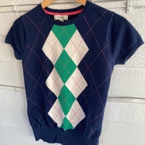 Merona blue, green and pink argyle short sleeve shirt, size medium top